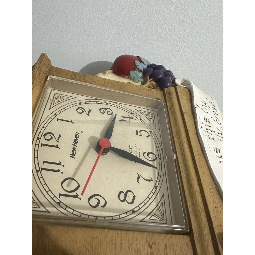 Vintage Kitchen Clock Give Us This Day Bread Plastic Wall Art Food Tea Retro